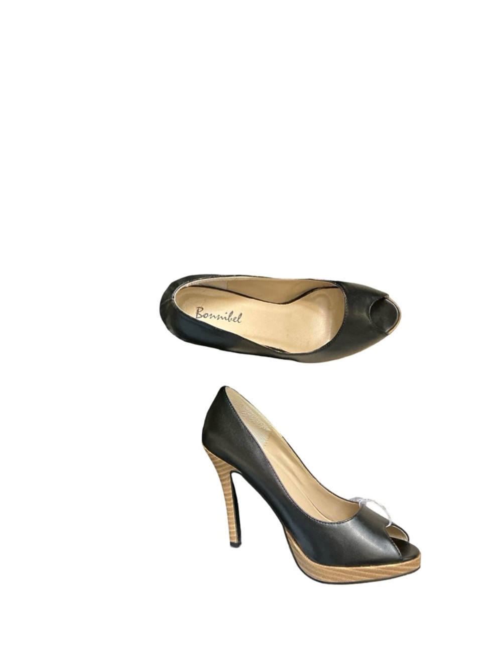 Bonnibel Black Peep-Toe Stacked Heel Pumps